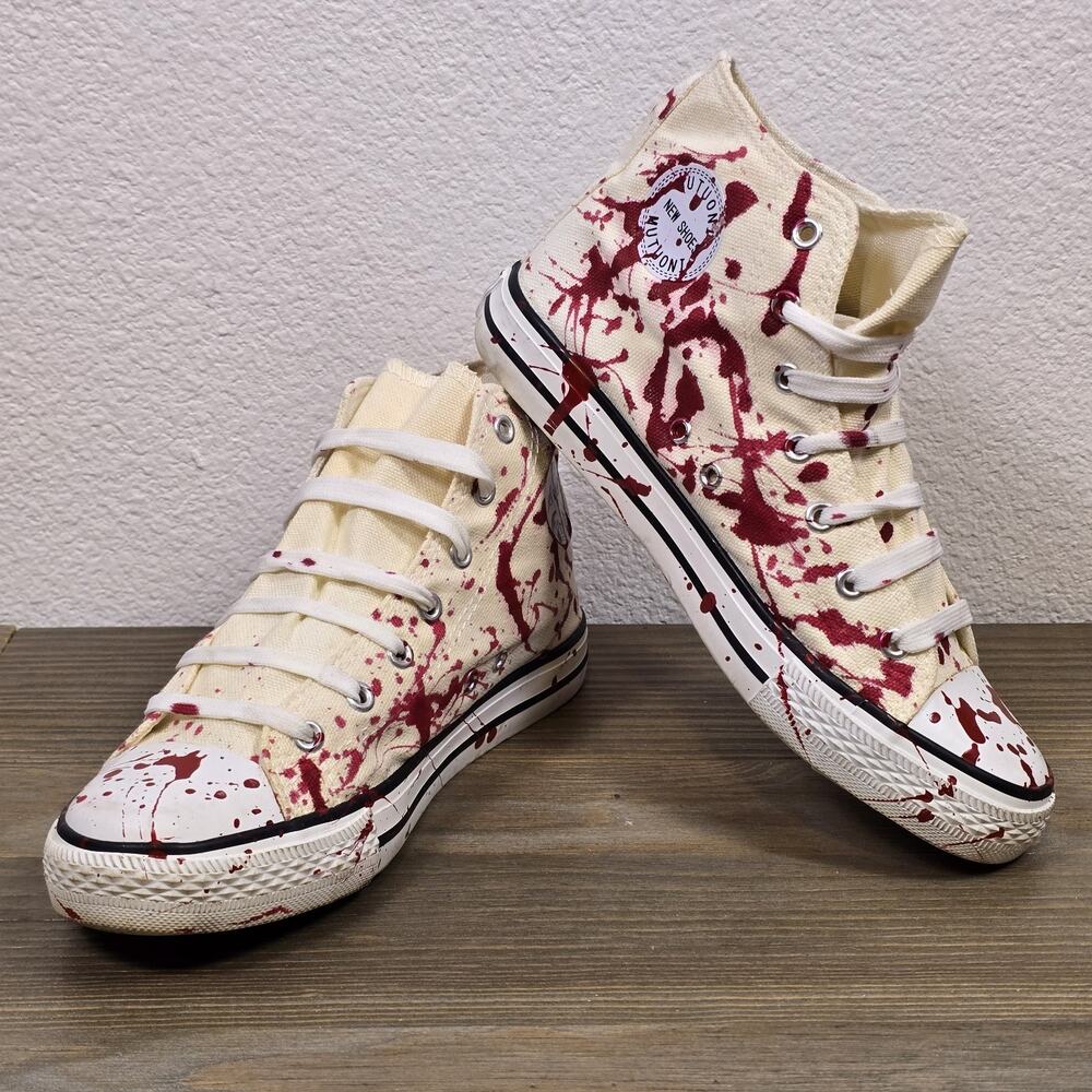 Custom Bloody Canvas High Top Sneakers - Men's 6/ Womens 8.